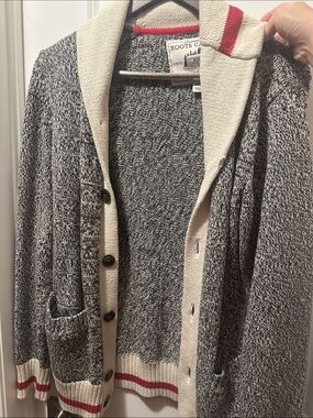 Roots Women's Shawl Collar Cardigan - Black, Cream & Red Trim
